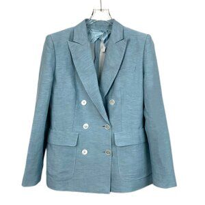 Maxmara Womens Blue Double-Breasted Slim-Fit Linen Suit Jacket Size M
